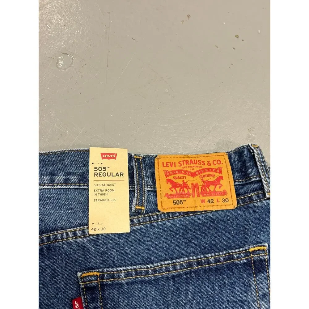 Levi’s‎ 505 Regular Fit Jeans 42x30 Dark Wash Indigo Blue Denim Big